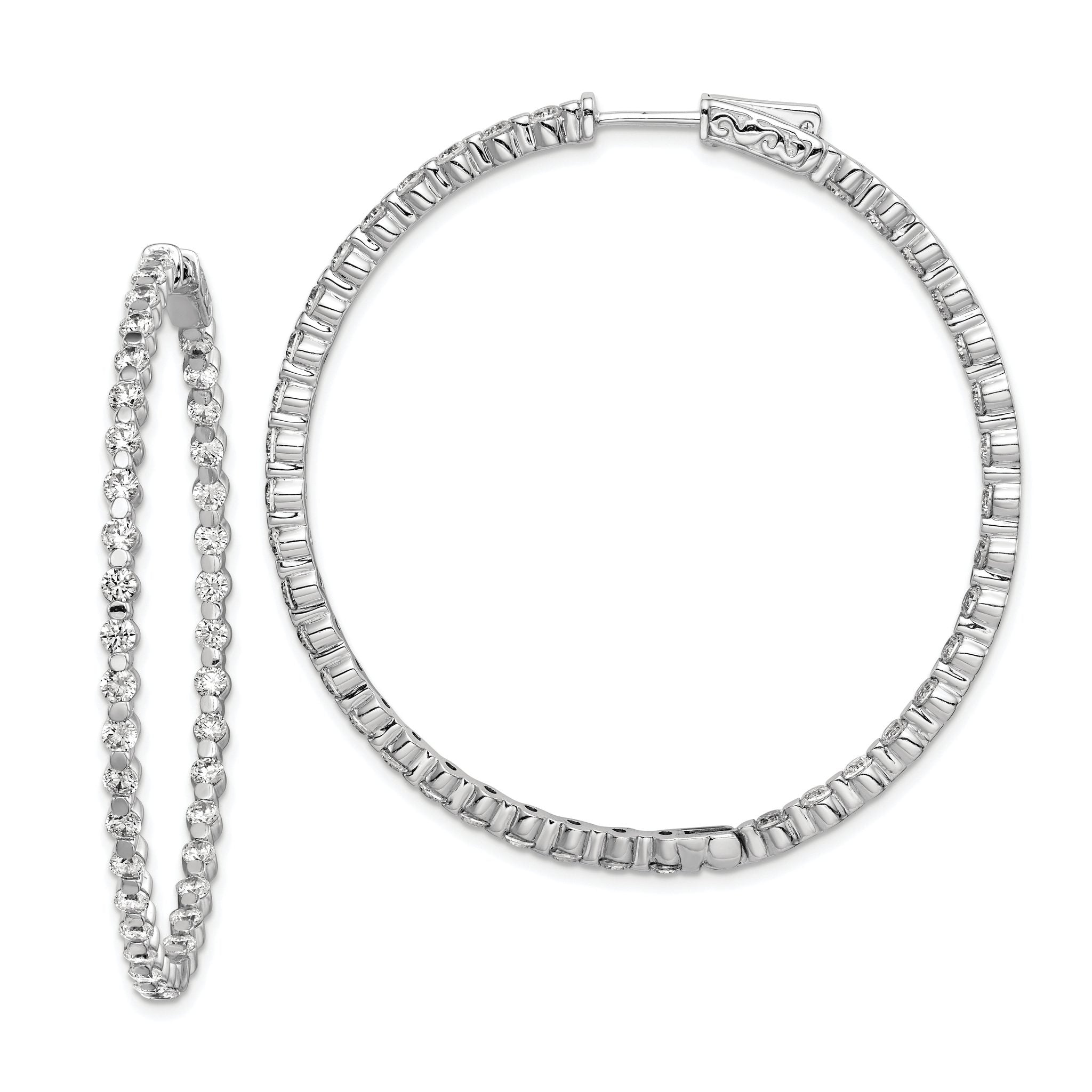 Sterling Shimmer Sterling Silver Rhodium-plated 78 Stone 2.3mm CZ In and Out Round Hinged Hoop Earrings Main image