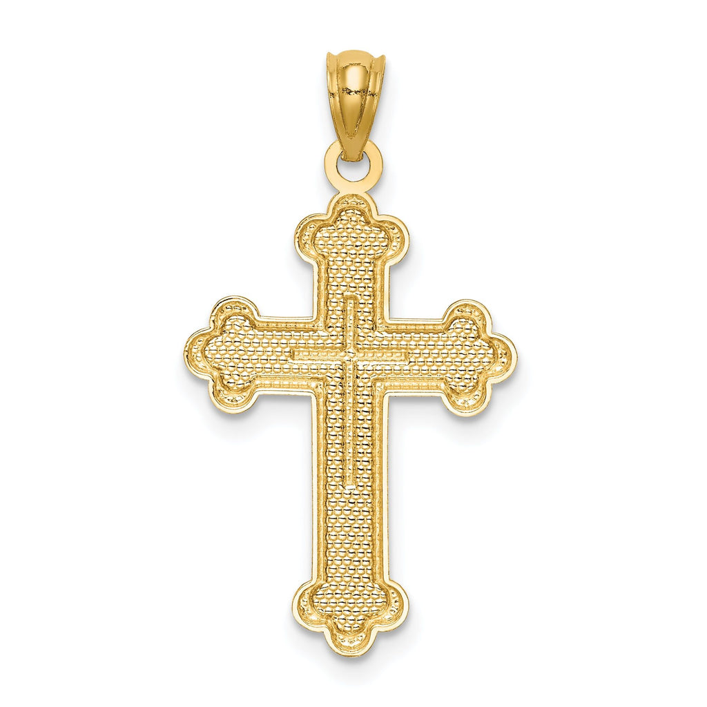 14K Gold Budded Cross Pendant  Solid Casted Design, 30mm Elegant Charm
