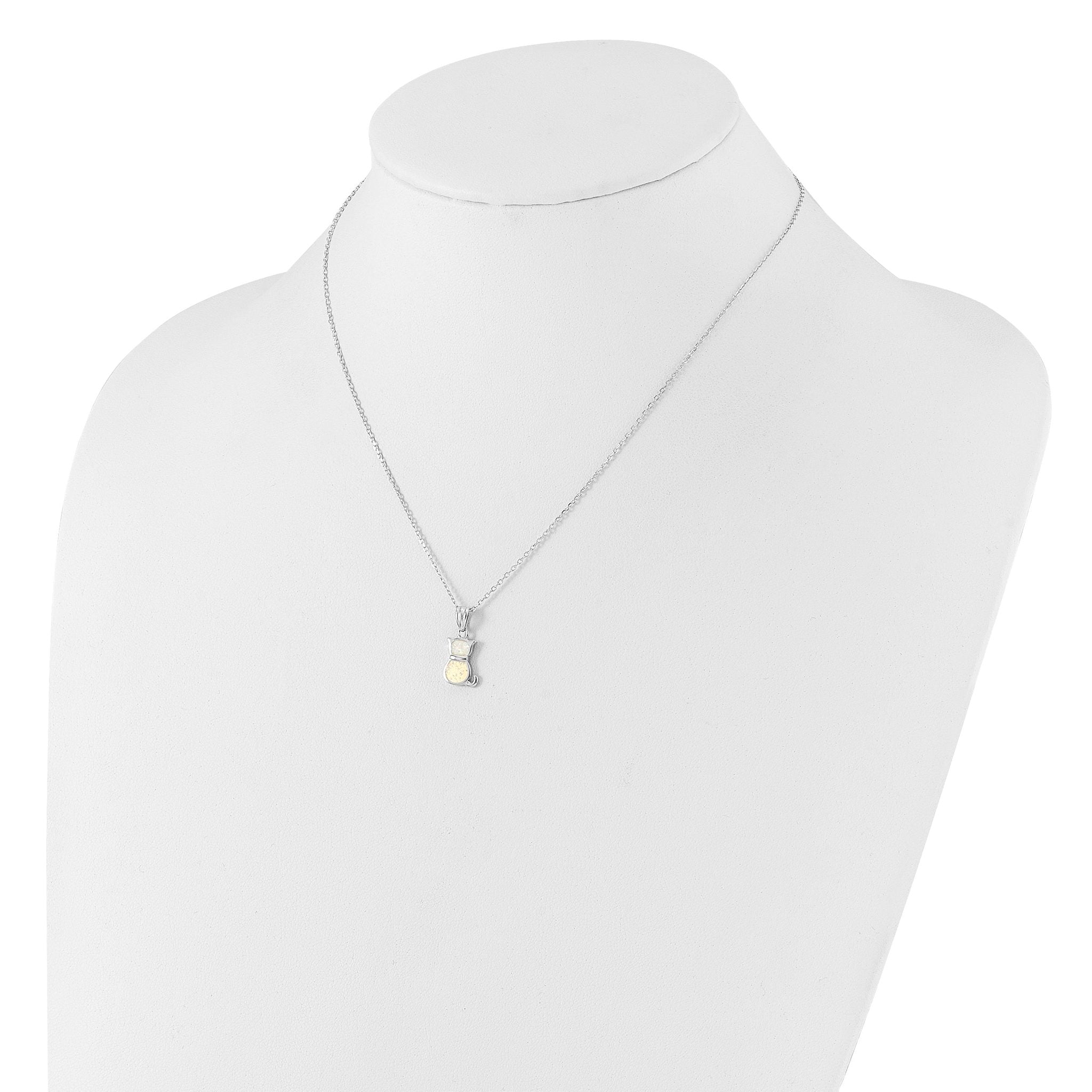Sterling Silver RH-pl Cr.Opal Cat 16in Necklace w/1.75 ext/Earring Set