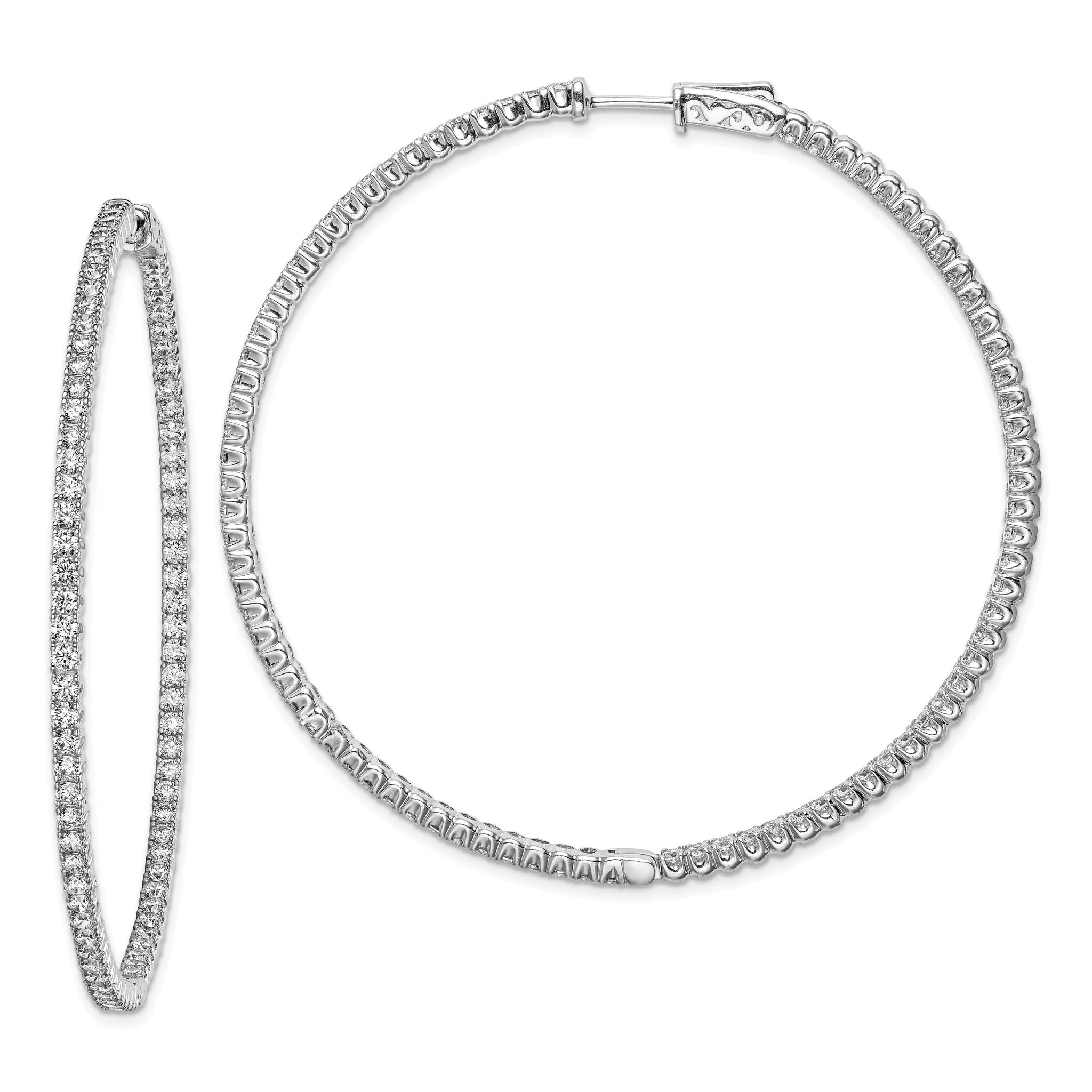 Sterling Shimmer Sterling Silver Rhodium-plated 166 Stone 2mm CZ In and Out Round Hinged Hoop Earrings Main image