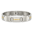 Stainless Steel with 14k Gold Accent Brushed and Polished Link Bracelet for Men