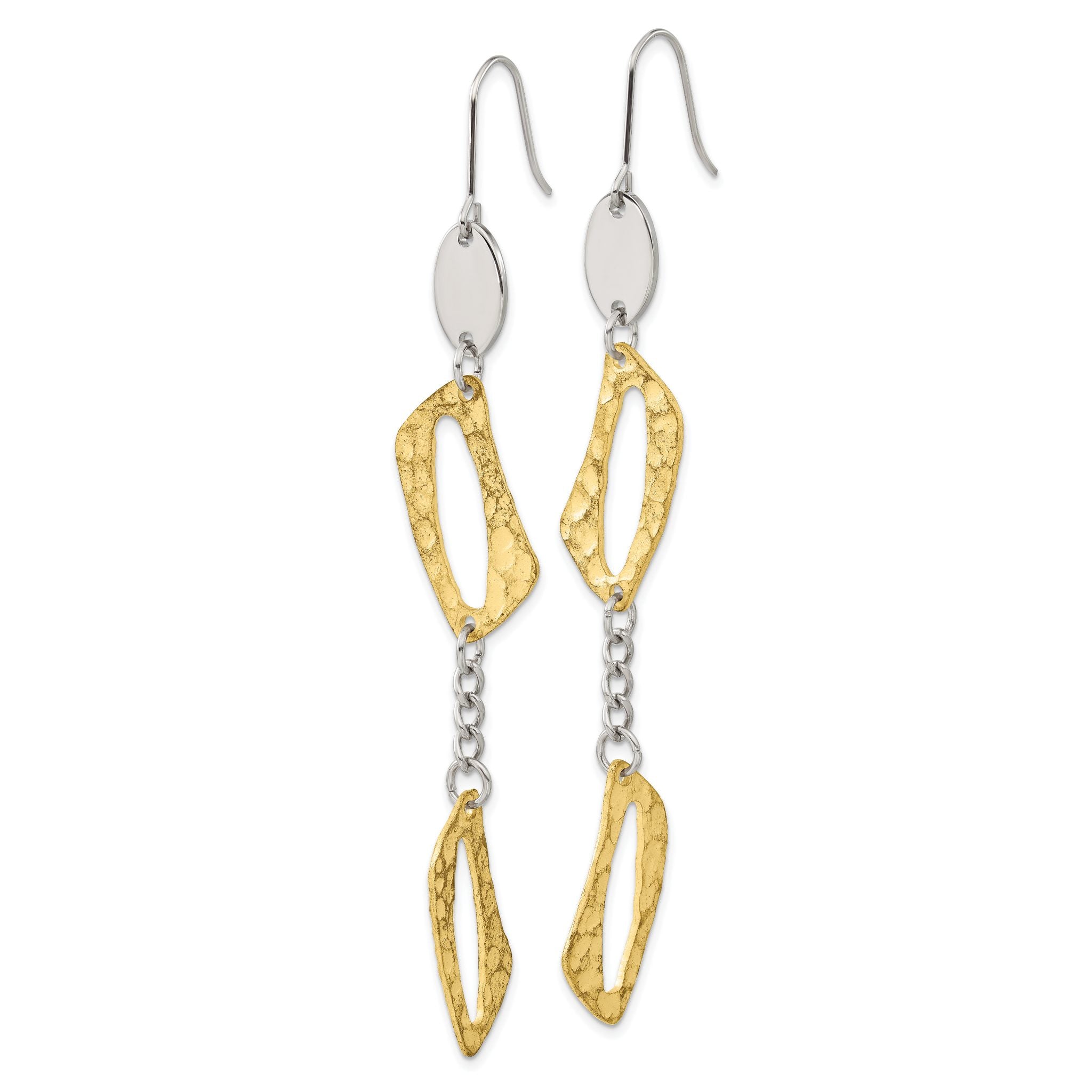 Stainless Steel Gold-Tone Polished & Brushed Square Textured Drop Dangle Earrings for Women Secondary image