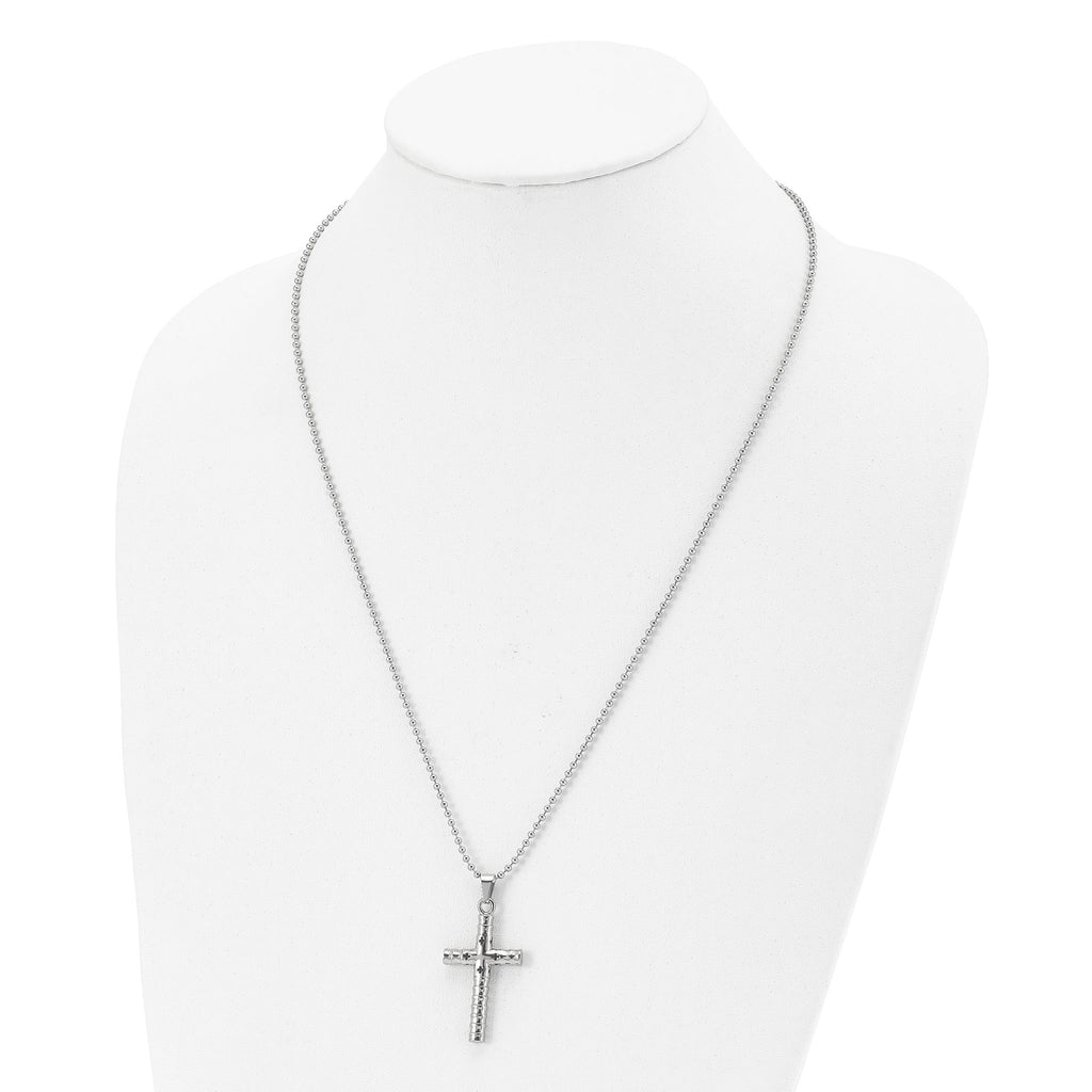 Black Enamel Cross Necklace in Stainless Steel