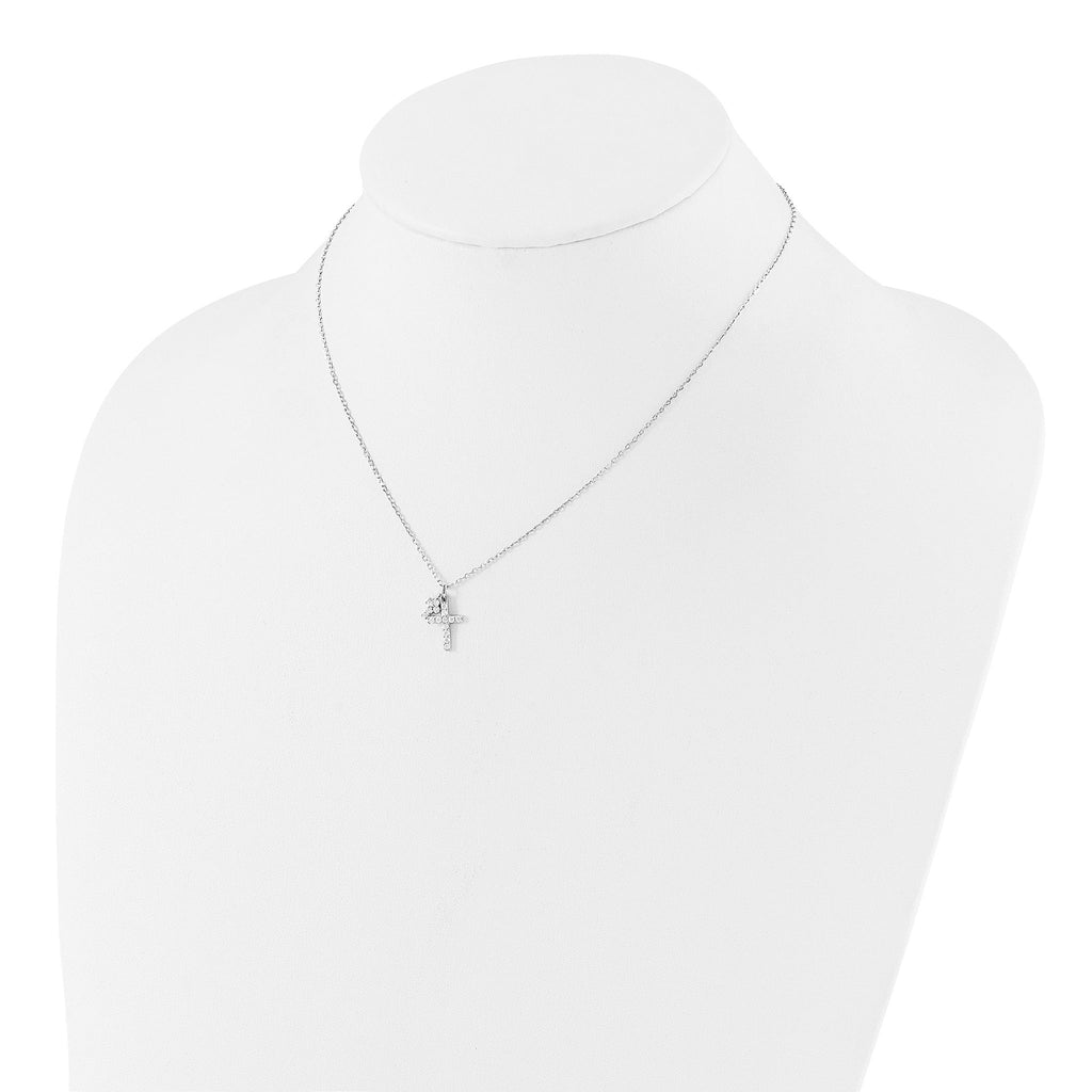 Sterling Silver Rhodium-plated CZ Crosses 16in With 2in ext. Necklace