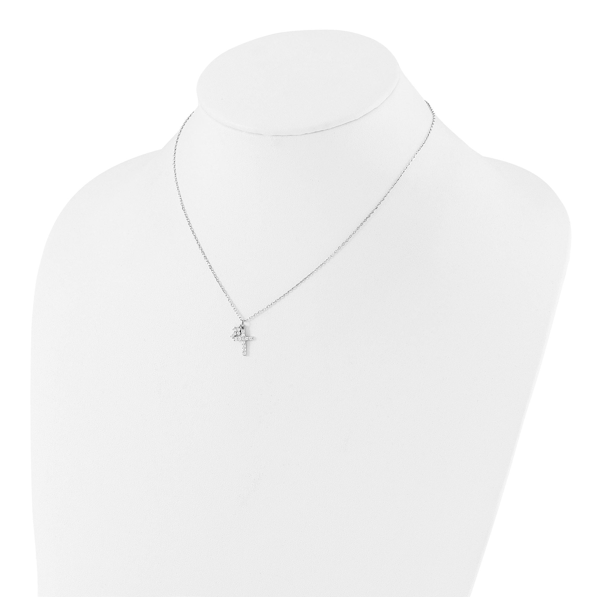 Sterling Silver Rhodium-plated CZ Crosses 16in With 2in ext. Necklace