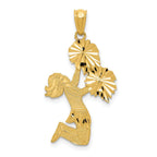 14K Gold Diamond-Cut Cheerleader Charm with Polished Brushed Finish
