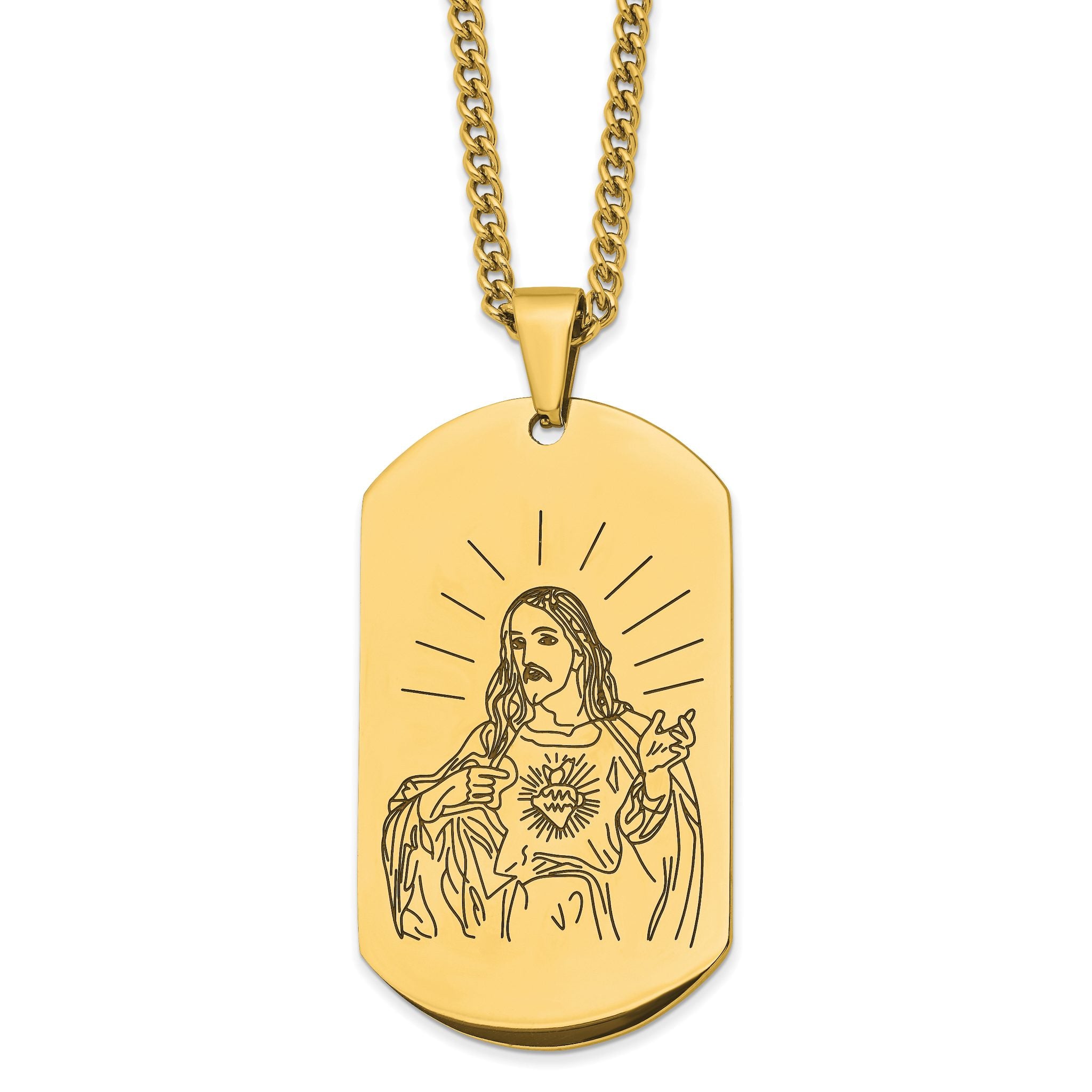 Etched Jesus Dog Tag Necklace in Gold-Tone Stainless Steel Main image
