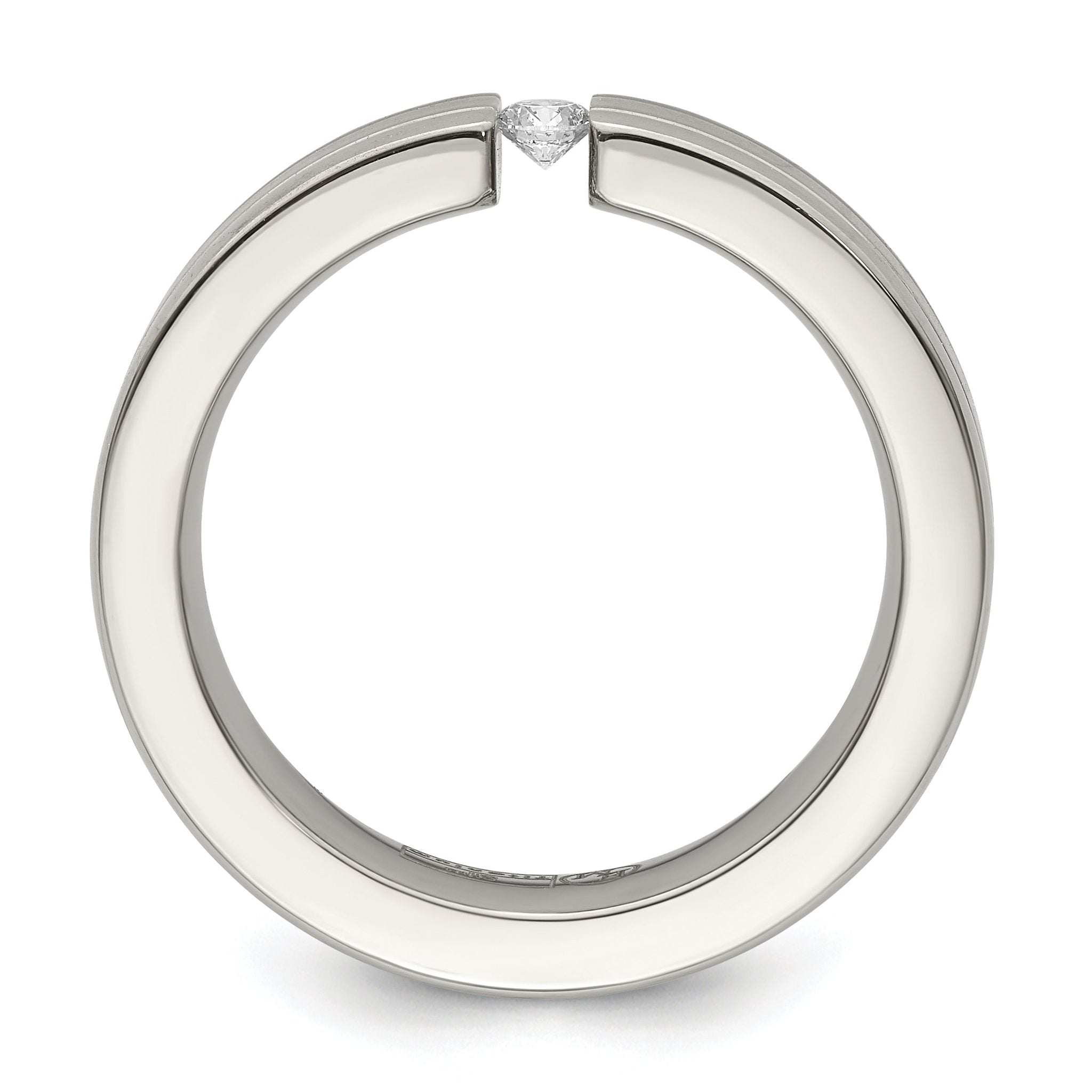Edward Mirell Titanium Tension-set 1/10 carat Diamond Brushed/Polished Grooved 6mm Flat Band Secondary image