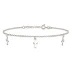 Sterling Silver Cross Charms 9 inch Plus 1 inch Extender - Total 10 inch Anklet