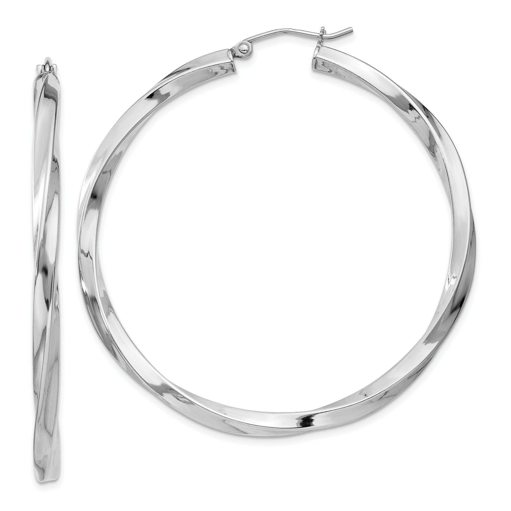 Sterling Silver Rhodium-plated 3x50mmTwisted Hoop Earrings Main image