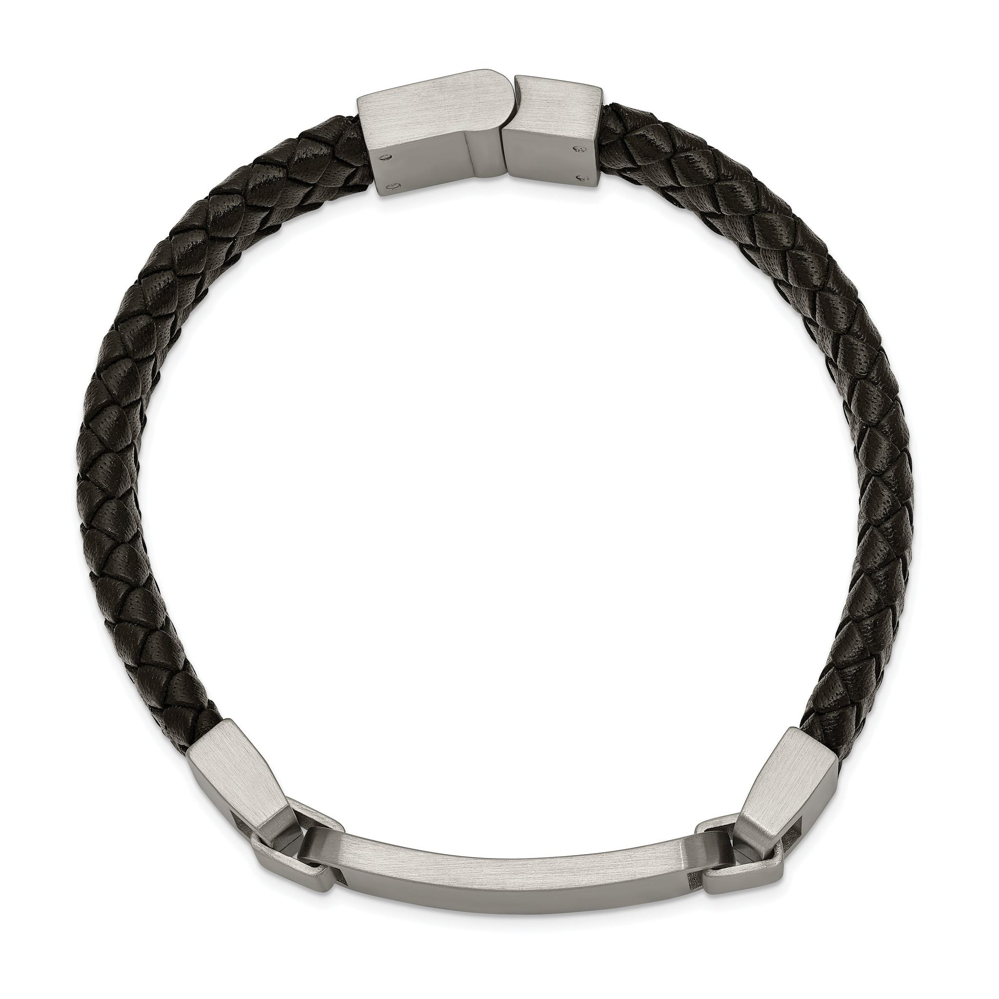 Stainless Steel Brushed Black Leather ID Bracelet for Men Secondary image