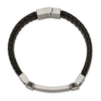 Stainless Steel Brushed Black Leather ID Bracelet for Men