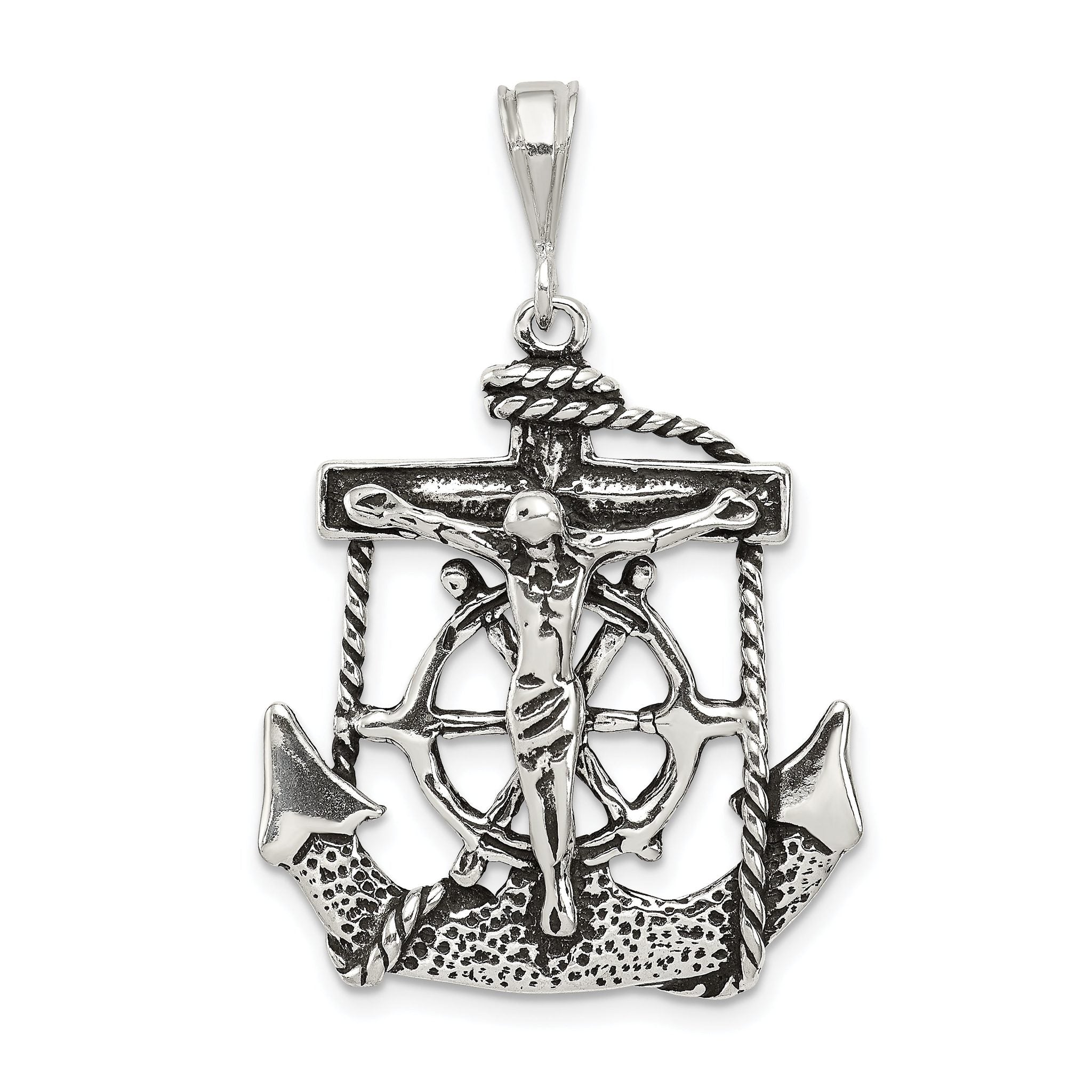 Sterling Silver 925 Mariner Crucifix Charm with Antiqued Finish Main image