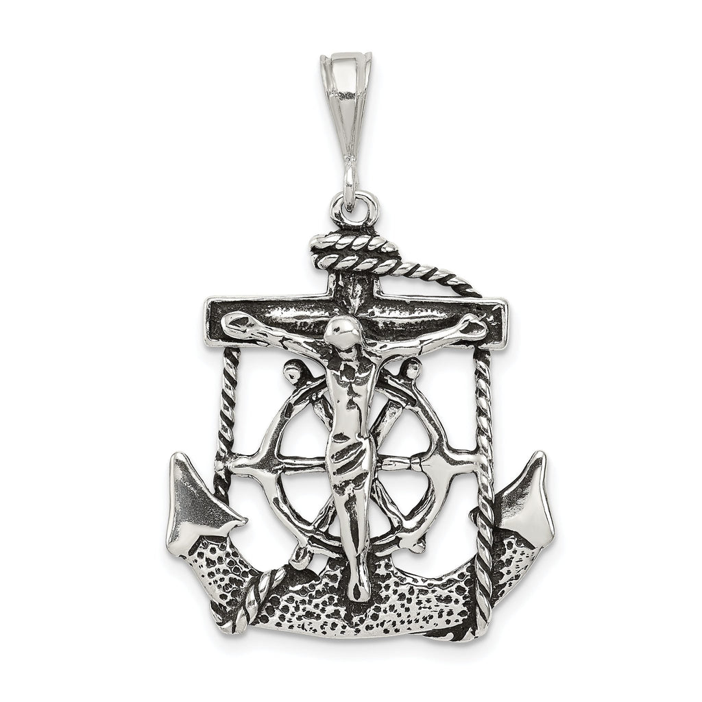 Sterling Silver 925 Mariner Crucifix Charm with Antiqued Finish