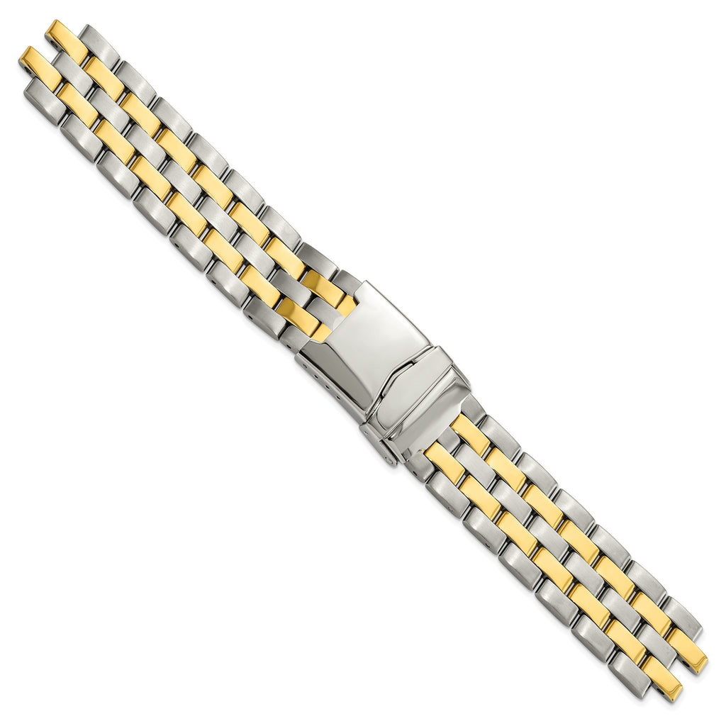 Pilot-Style Two-Tone Watch Band in Stainless Steel, 20-22mm