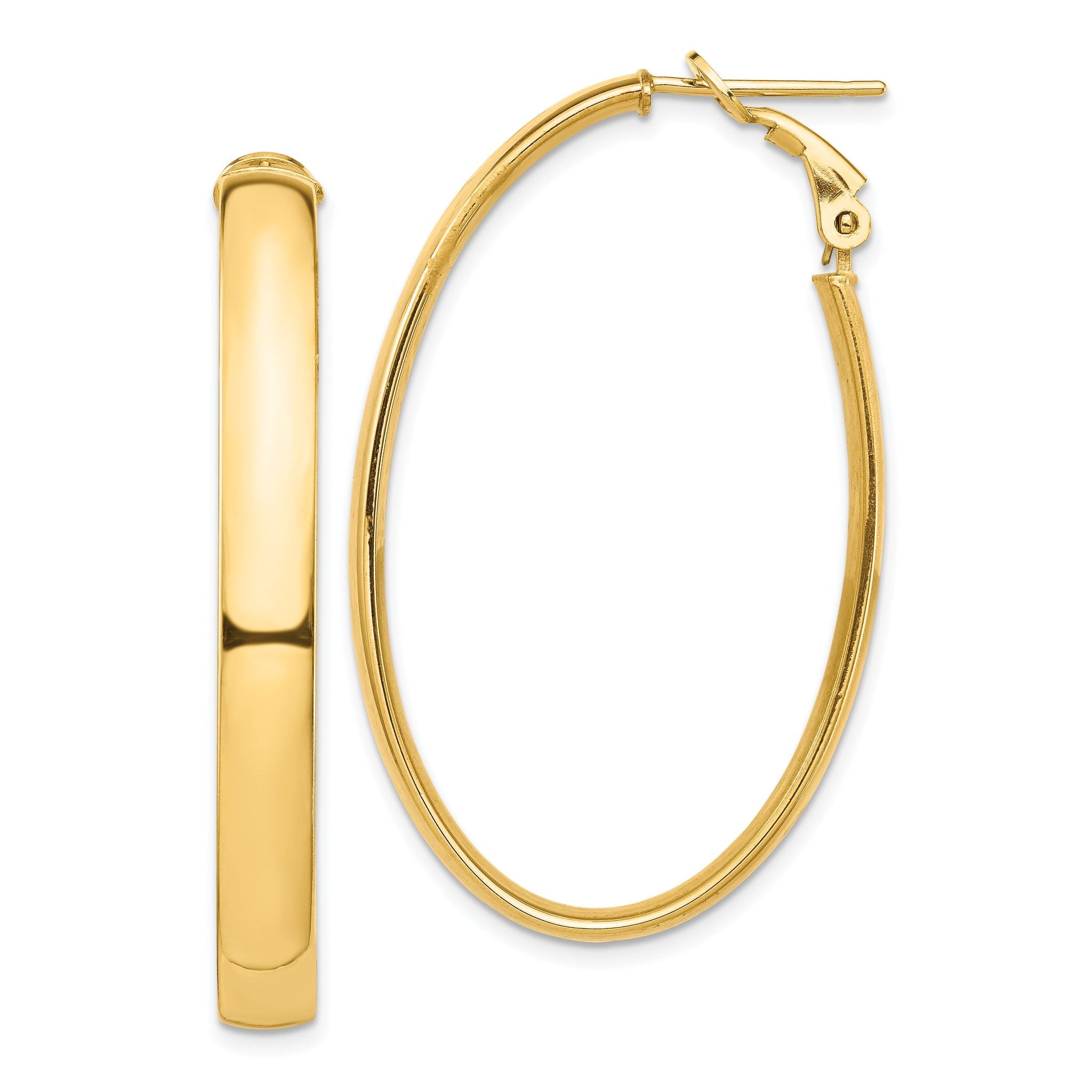 14k High Polished 5mm Oval Omega Back Hoop Earrings