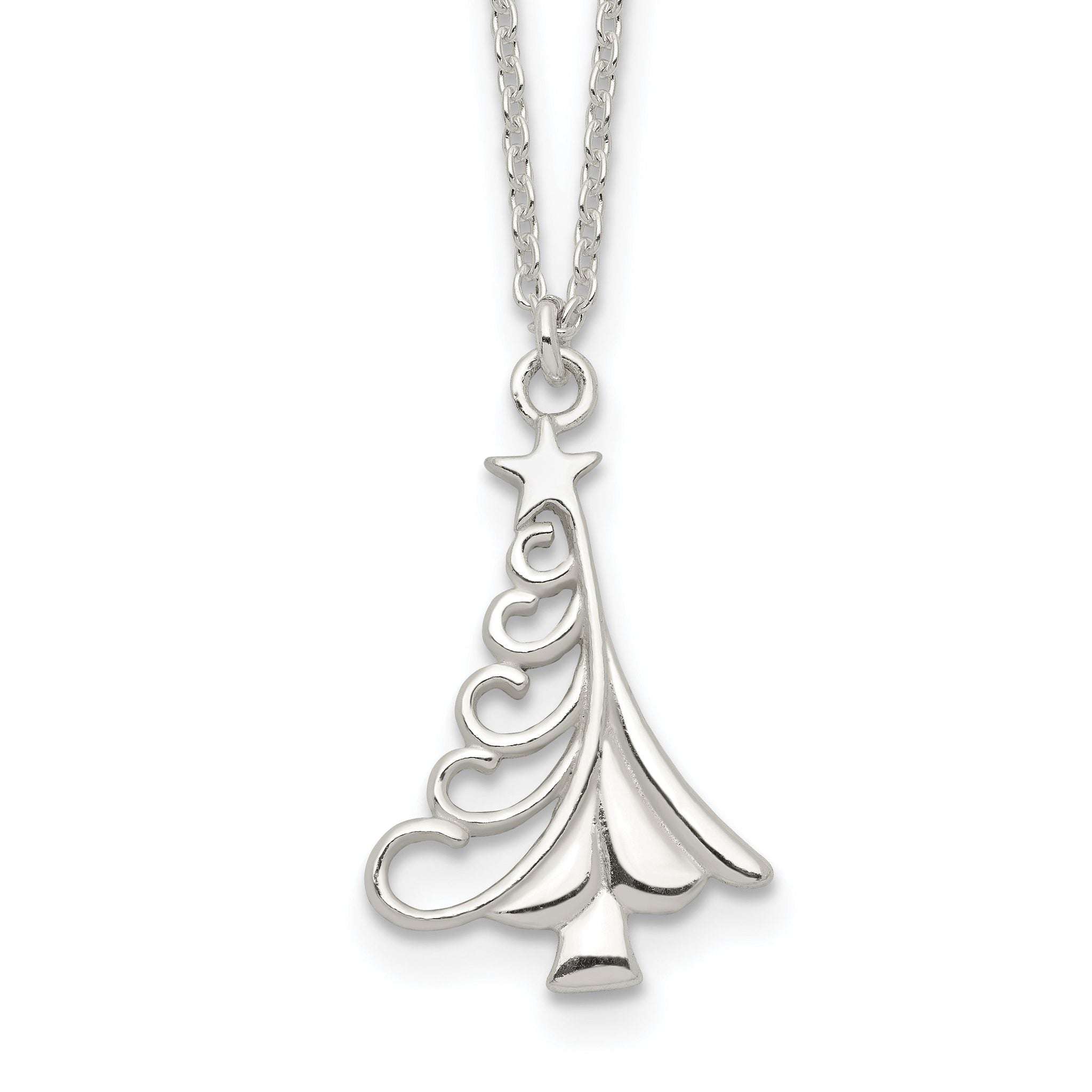 Sterling Silver Polished Christmas Tree Necklace Main image