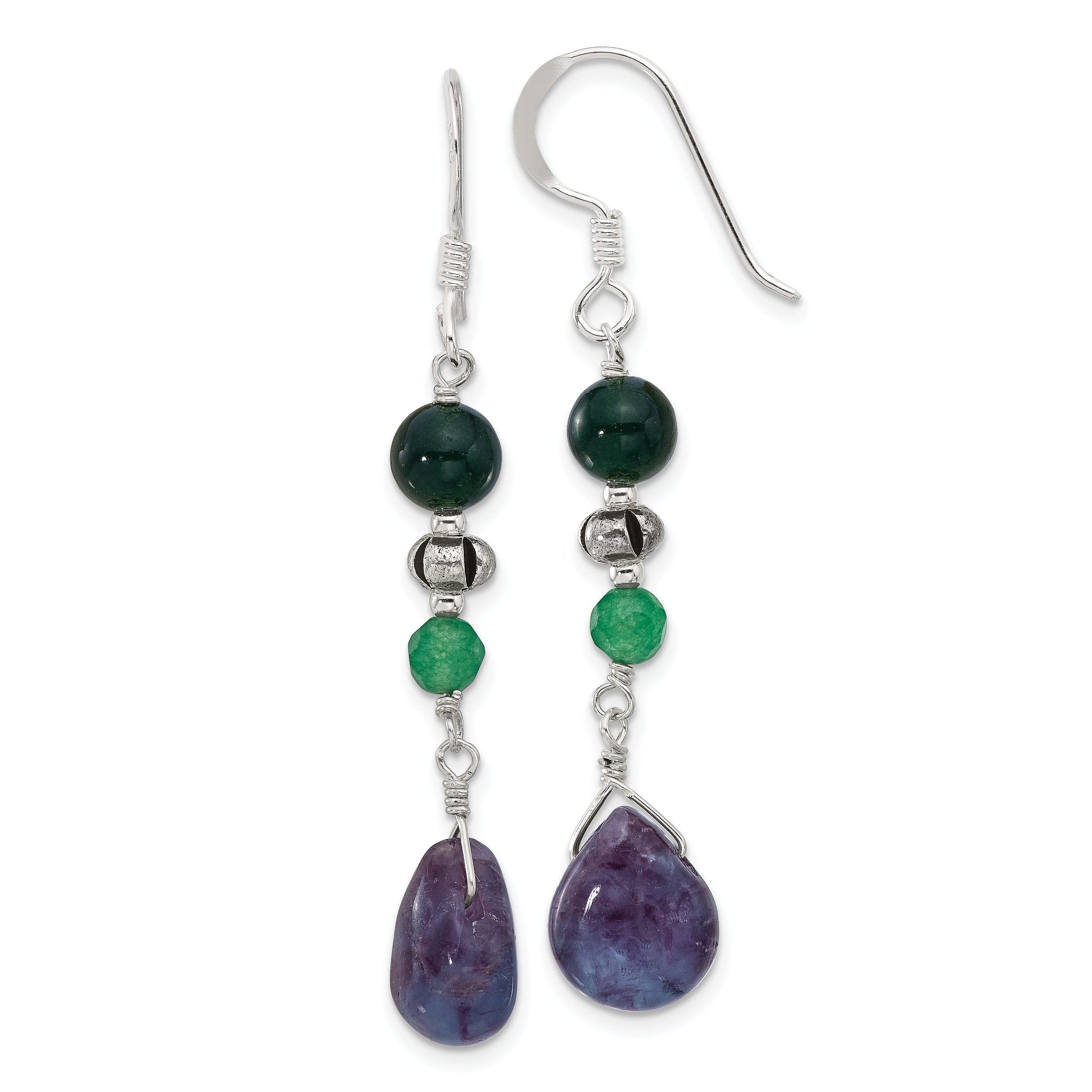 Sterling Silver Antiqued Aventurine/Fluorite/Quartz Dangle Earrings Main image
