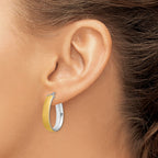 14K and White Rhodium 4.85x18.5mm Satin and Polished Teardrop Hoop Earrings
