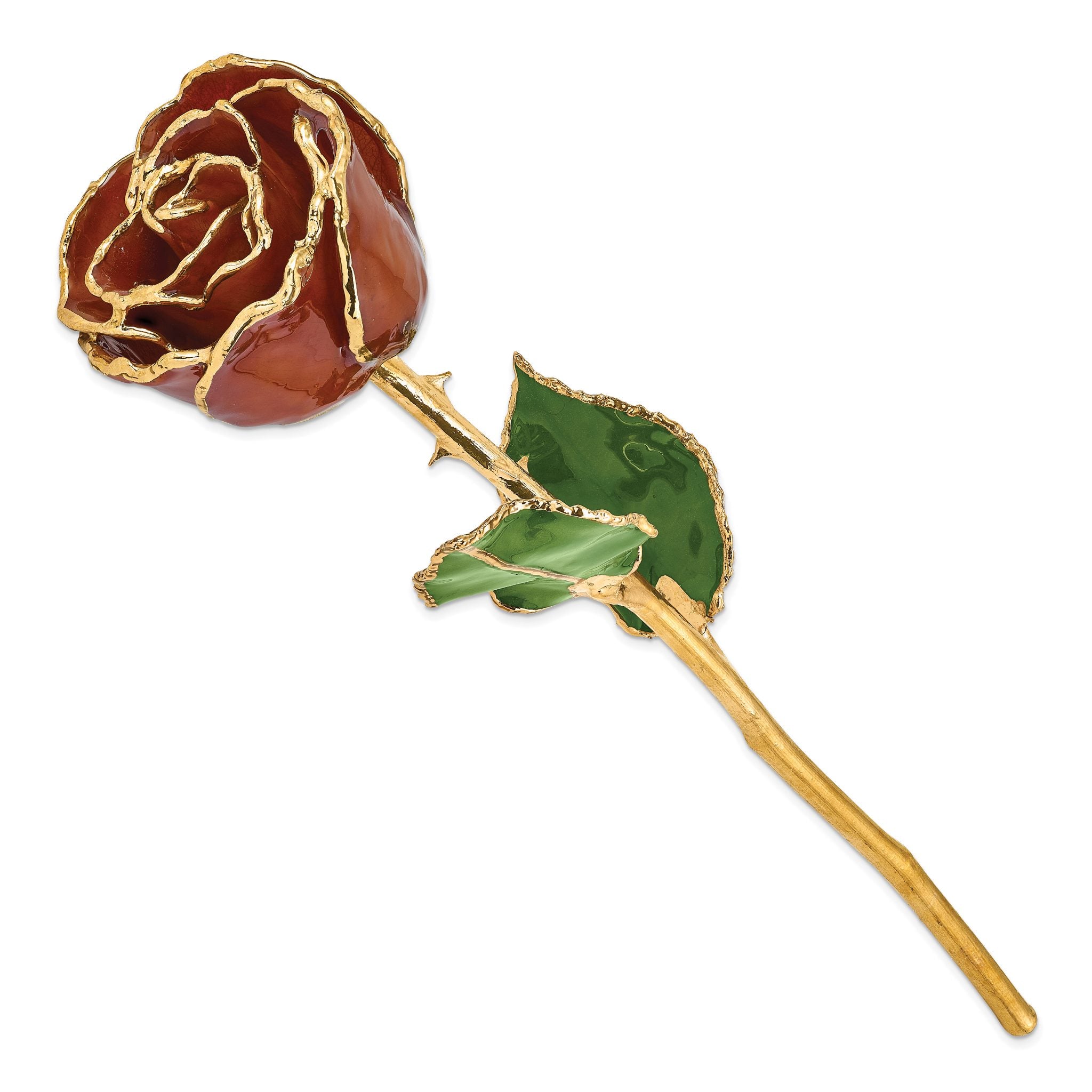 Lacquer Dipped Gold Trimmed Root Beer Real Rose Secondary image