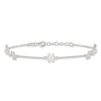 Sterling Silver Cable Chain/Flowers 5-Station 9 inch Plus 1 inch Extender - Total 10 inch Anklet