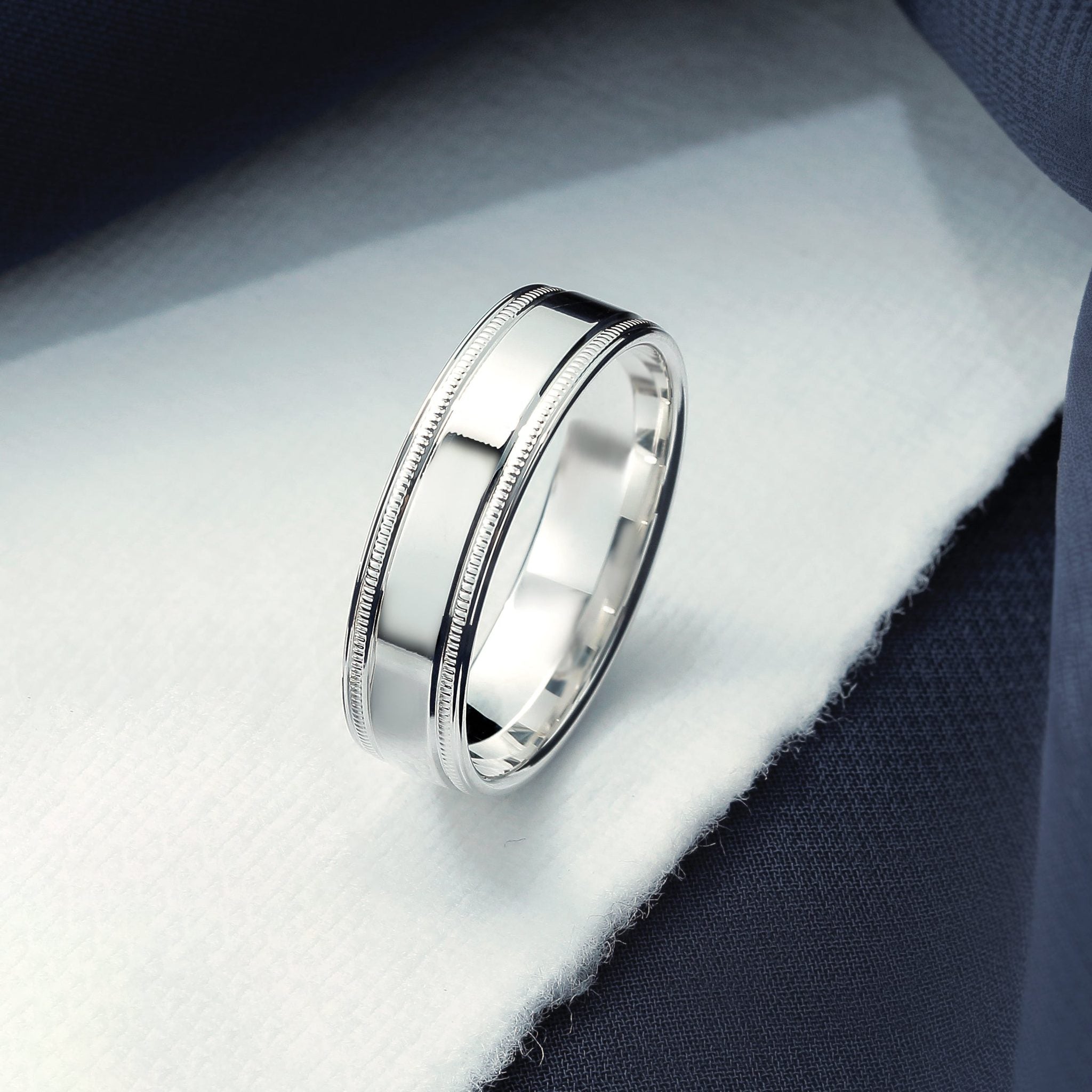Sterling Silver 6mm Polished Flat Milgrain Grooved Edge Fancy Band Size 7
