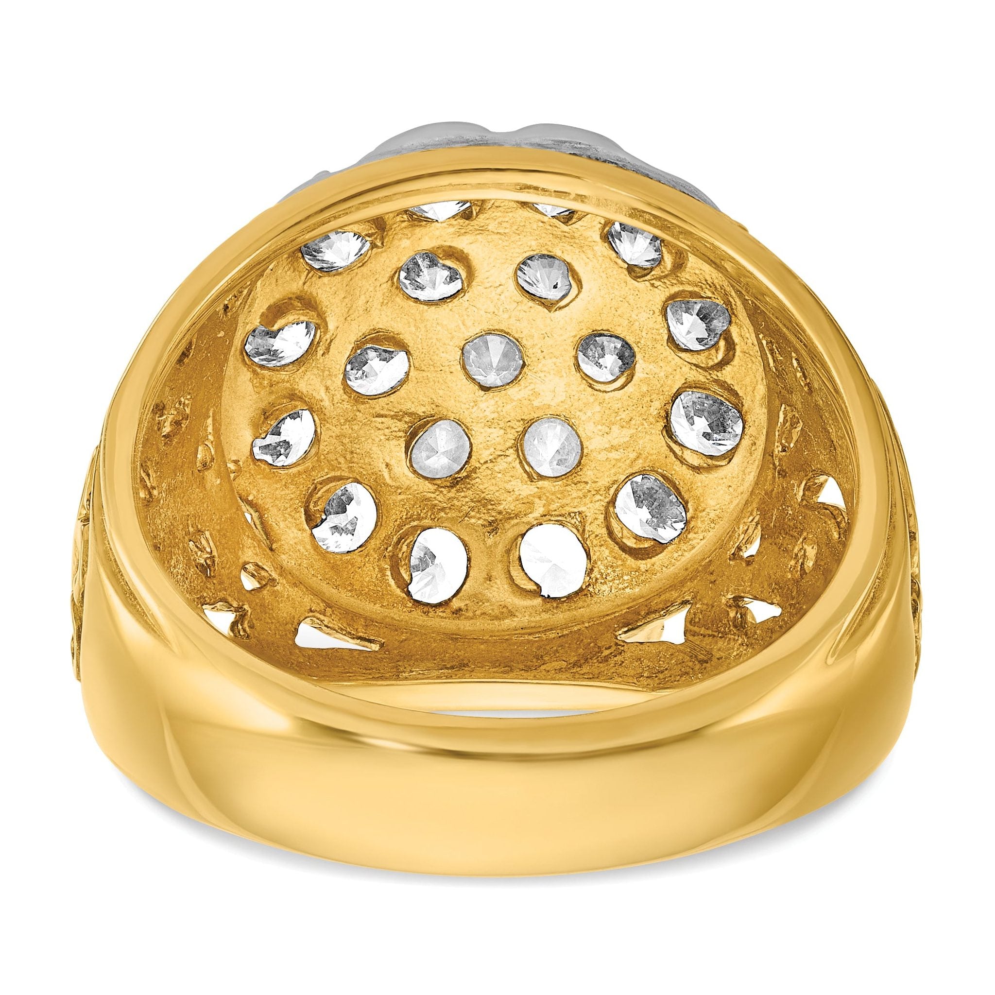 14k Two-tone Men's Polished Filigree 2 Carat AA Quality Diamond Cluster Ring