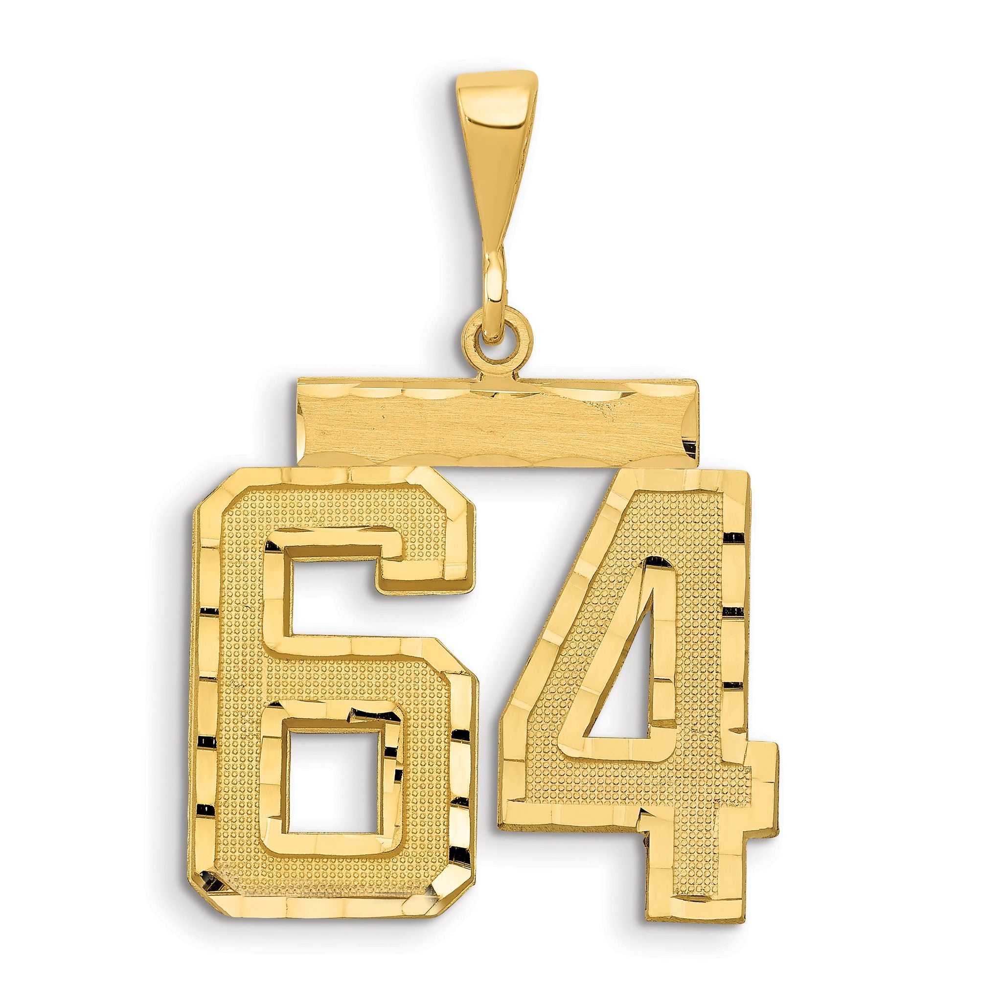 14K Gold Large Diamond-Cut Number 64 Brushed Pendant Main image