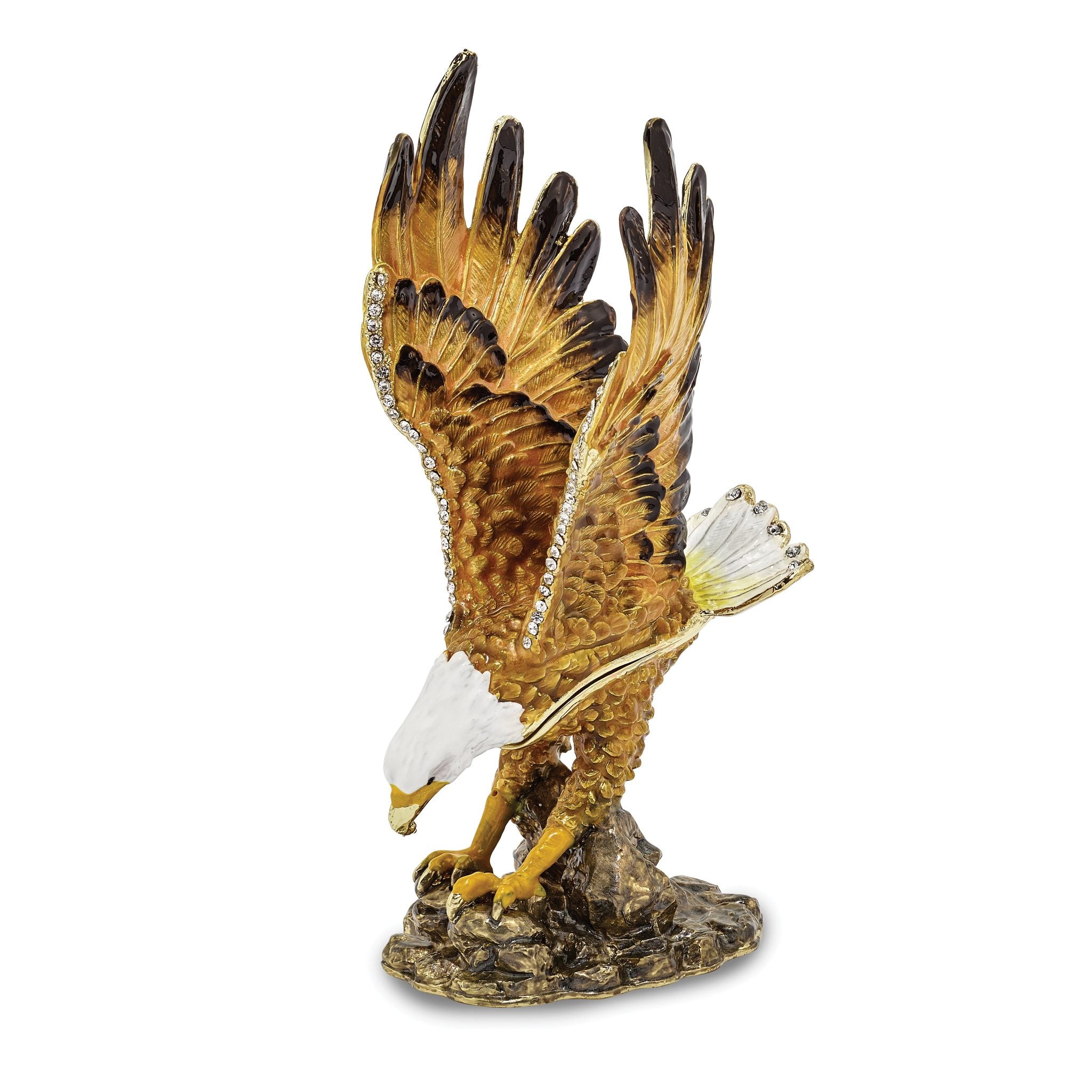 Luxury Giftware Pewter Bejeweled Crystals Gold-tone Enameled MAJESTIC Gliding Bald Eagle Trinket Box with Matching 18 Inch Necklace Main image