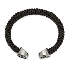 Stainless Steel Antiqued and Polished Black Leather Anchor Cuff Bangle Bracelet for Men