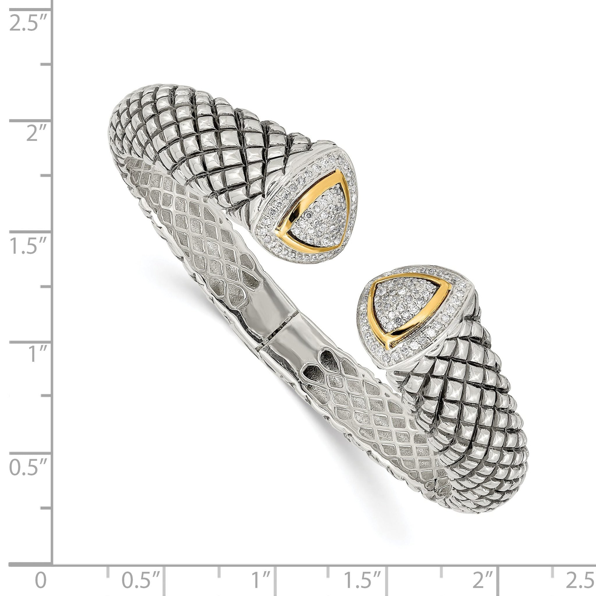 Sterling Silver 14K Gold Diamond Cuff Bracelet with Vintage Elegance Secondary image