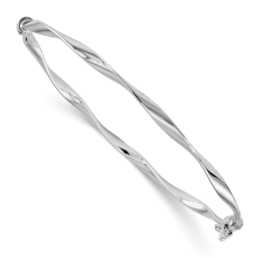 14K White Gold Twisted Bangle with Hinged Safety Clasp
