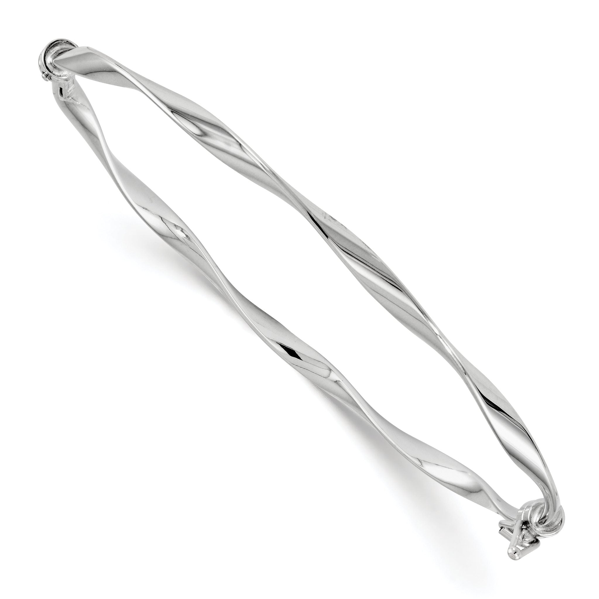 14K White Gold Twisted Bangle with Hinged Safety Clasp