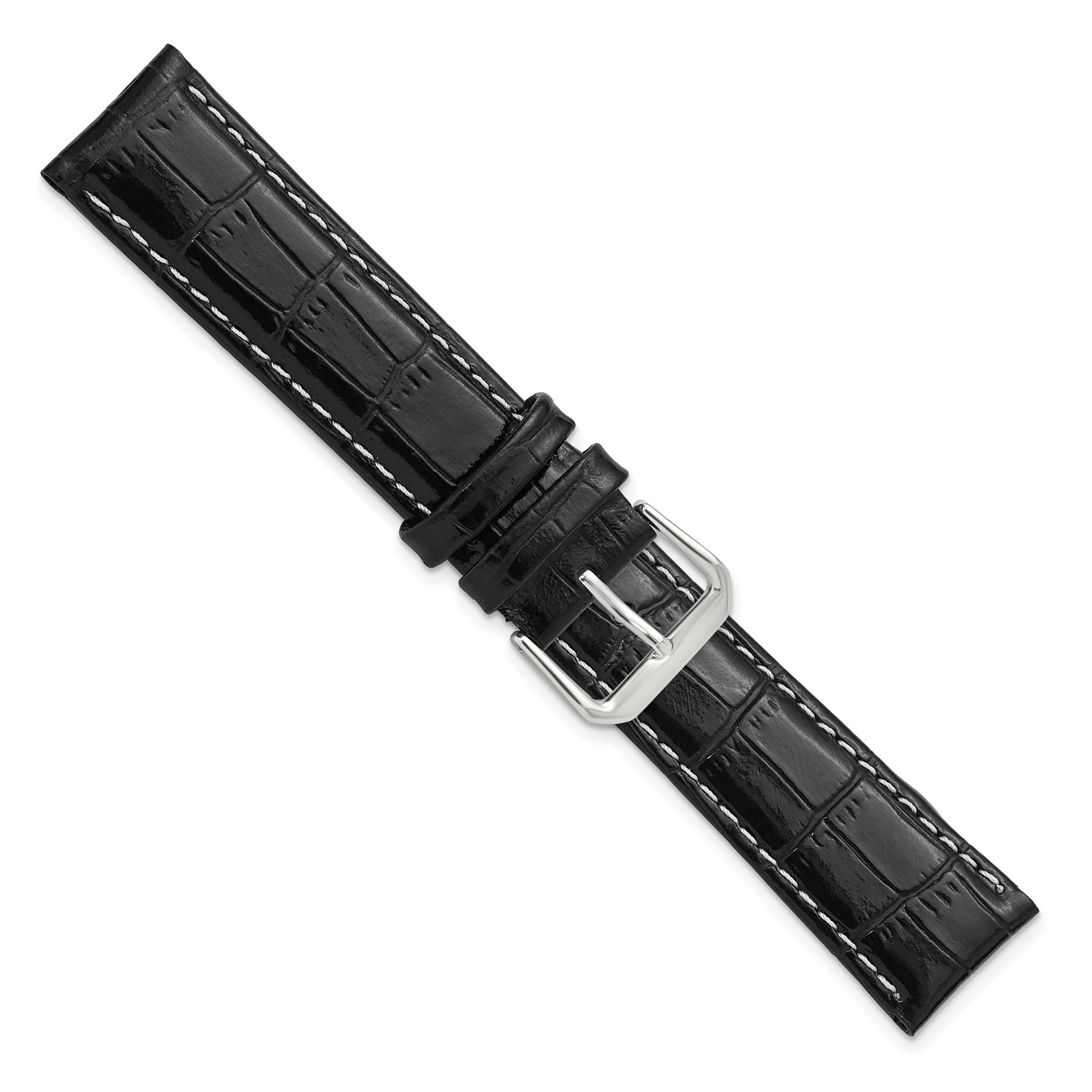 Black Crocodile-Grain Leather Watch Band, 12mm