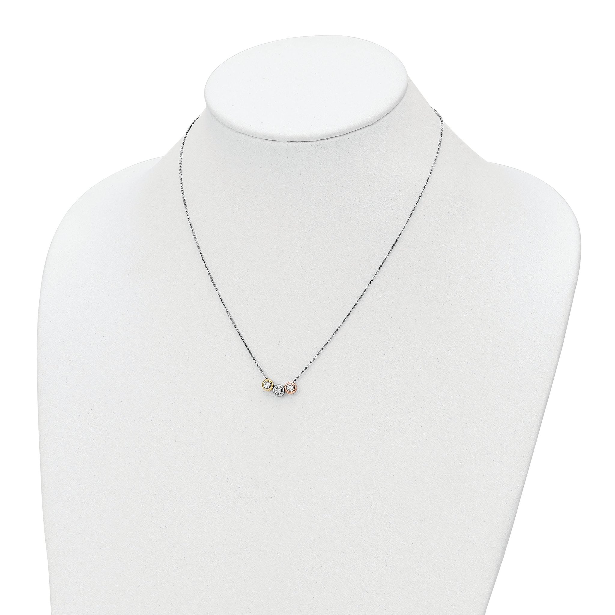 Sterling Silver Rhodium-Plate Gold/Rose-tone Triple Crystal Necklace