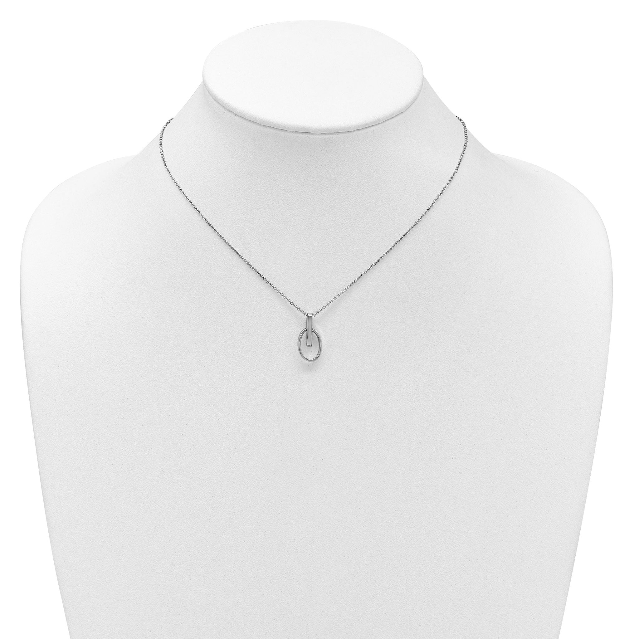Sterling Silver RH-plated Polished Oval w/2in ext. Necklace