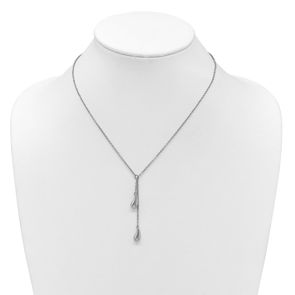Sterling Silver RH-plated Polished Drop w/1in ext. Necklace