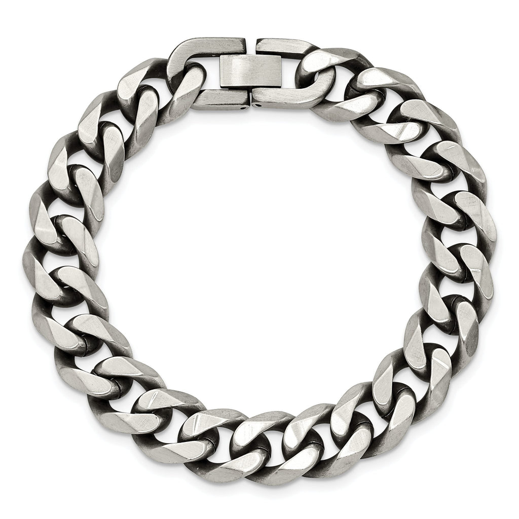 Chisel Stainless Steel Antiqued and Brushed 13mm 8.5 inch Curb Bracelet