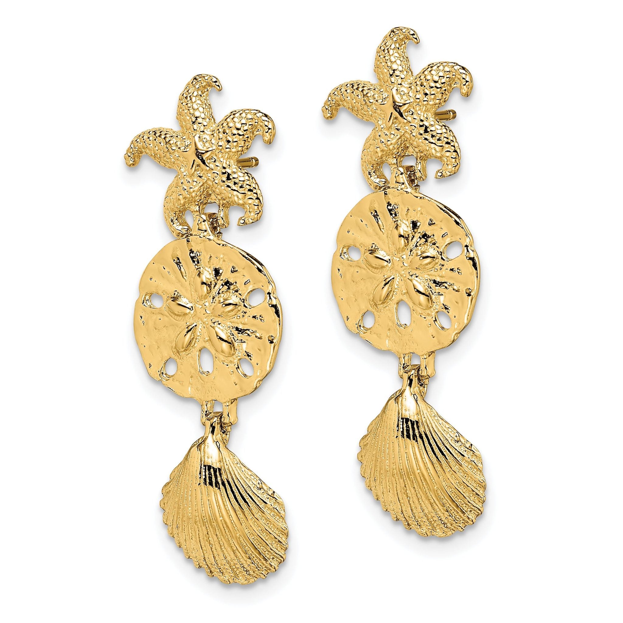 14K D/C Starfish, Shell ,Sand Dollar Dangle Earrings Secondary image