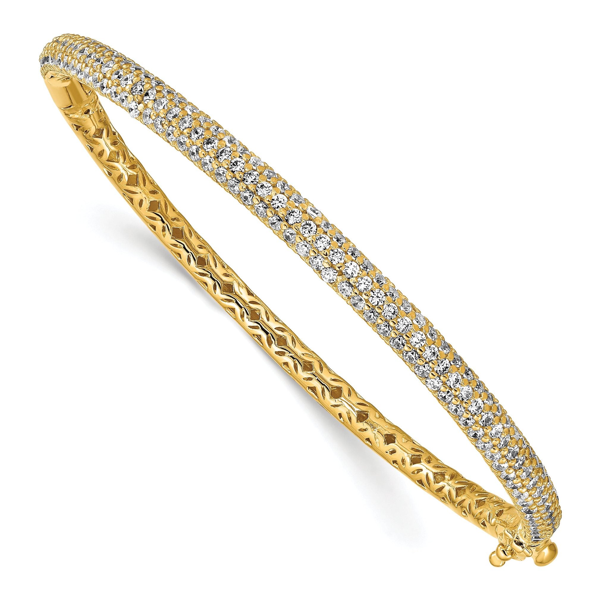 Sterling Shimmer Sterling Silver Gold-tone Flash Gold-plated 175 Stone PavÃÂ¢Ã¢âÂ¬ÃÂ¡ CZ Hinged Bangle Bracelet Main image