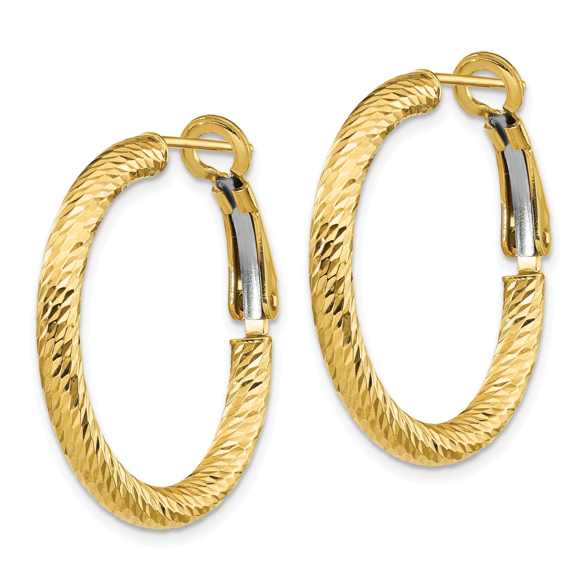 10K 3x20 D/C Round Omega Back Hoop Earrings Secondary image
