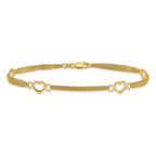 Sterling Silver Gold-tone Polished Heart Multi-Strand 10in Anklet