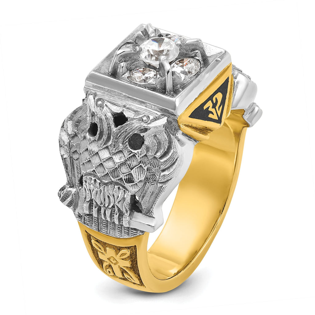 14k Two-tone Men's Polished and Textured 32nd Degree Scottish Rite Masonic Ring Mounting, Mounting Only