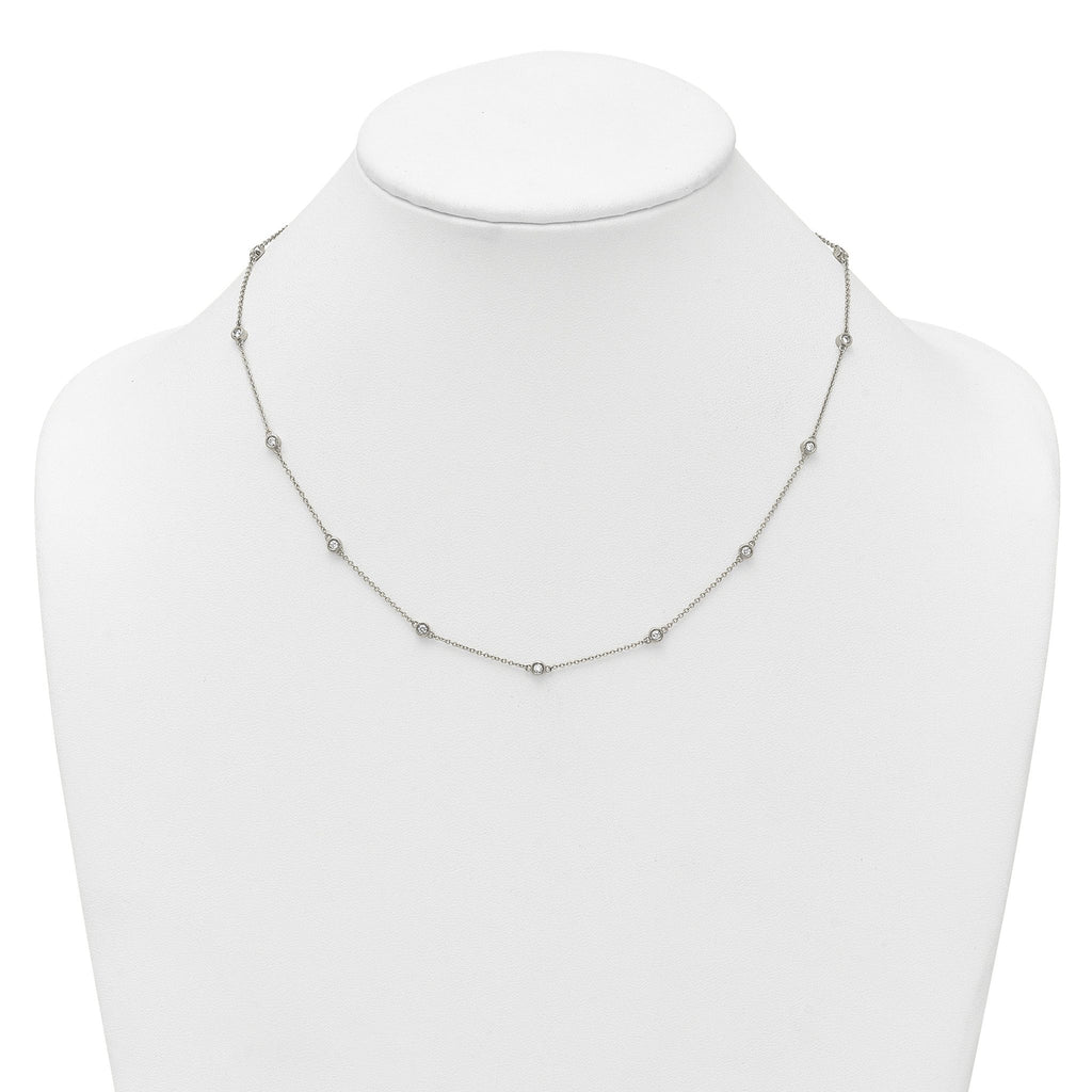 14k White Gold Complete 1/2 carat Bezel-set Diamond and Cable Chain 13-Station 16 inch Necklace