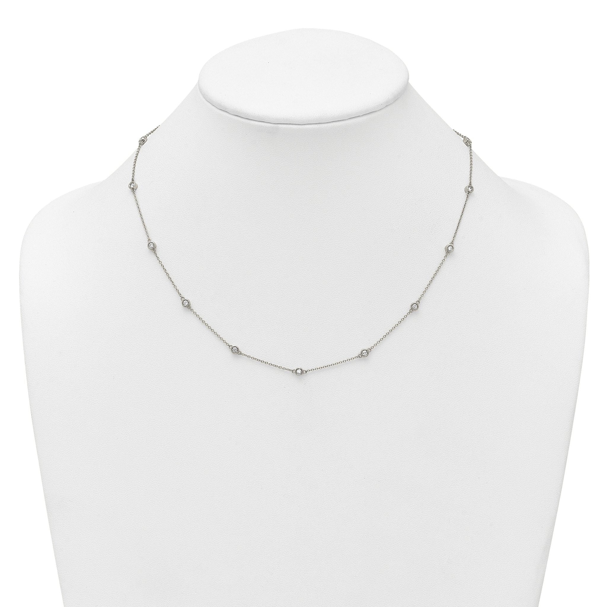 14k White Gold Complete 1/2 carat Bezel-set Diamond and Cable Chain 13-Station 16 inch Necklace