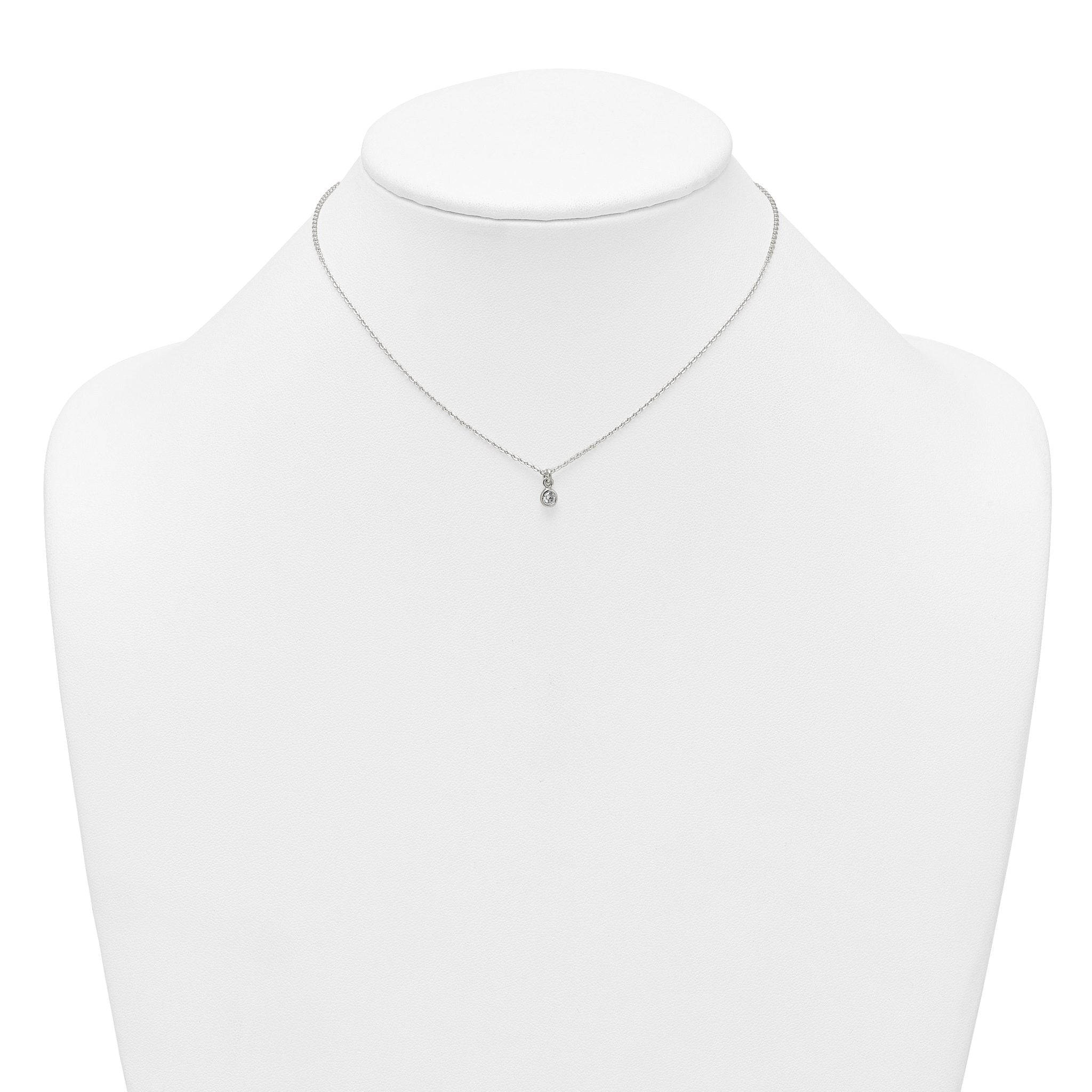 Sterling Silver Polished 4mm White CZ Childrens 14 inch Necklace and Post Earrings Set