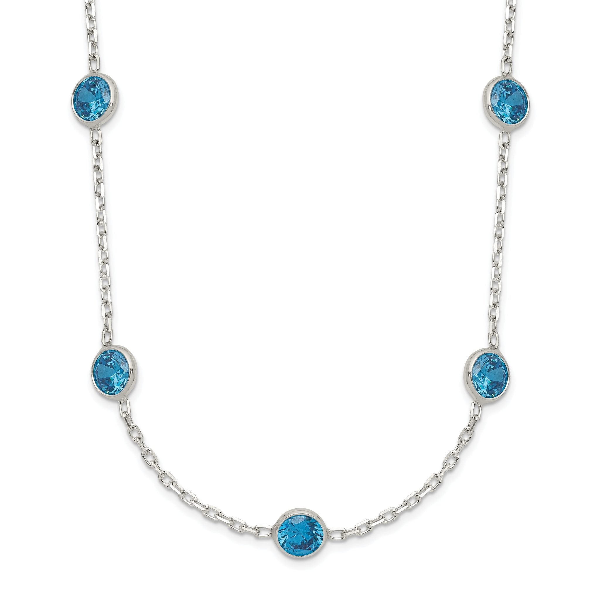 Sterling Silver 9-Station Blue CZ Necklace Main image