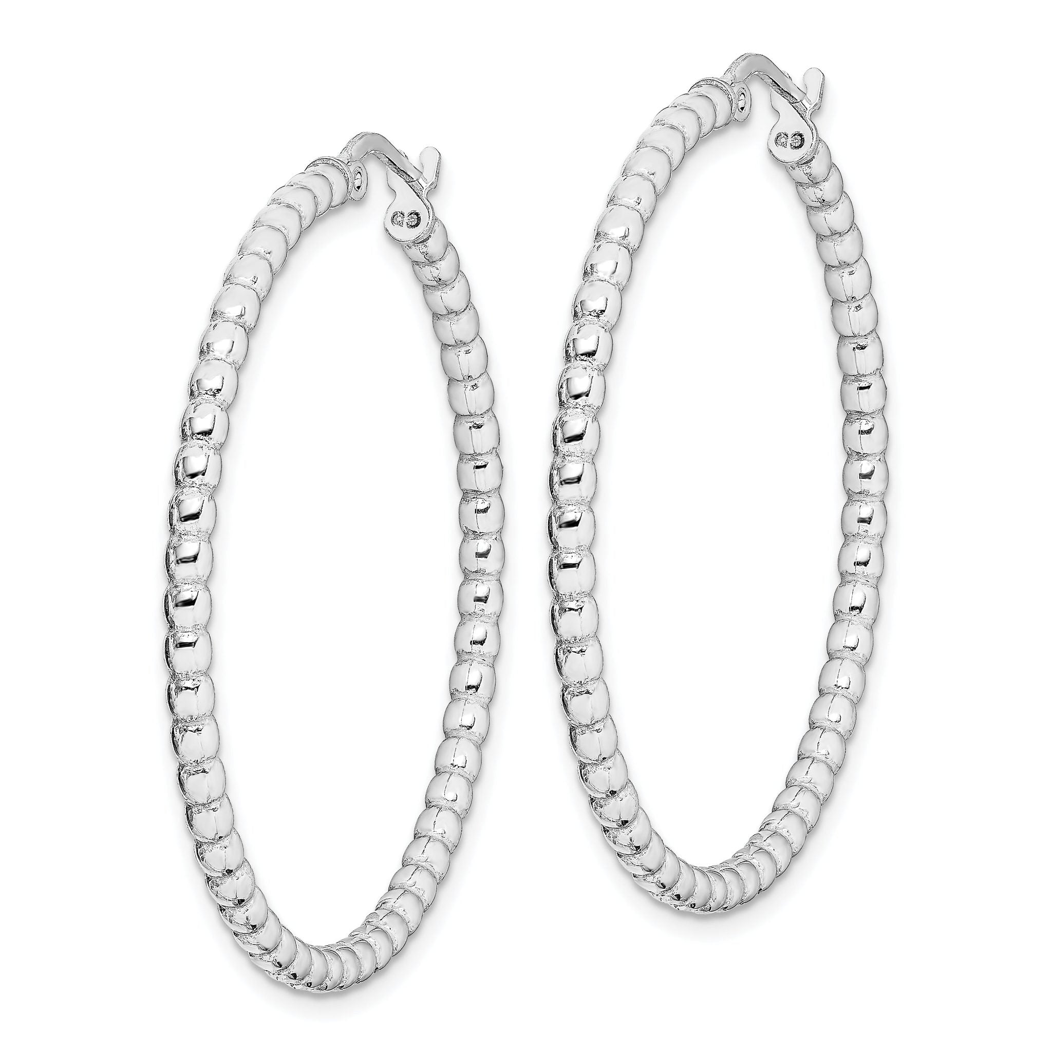 Sterling Silver Rhodium-Plated Beaded Hoop Earrings 3mm Elegant Women's Design Secondary image