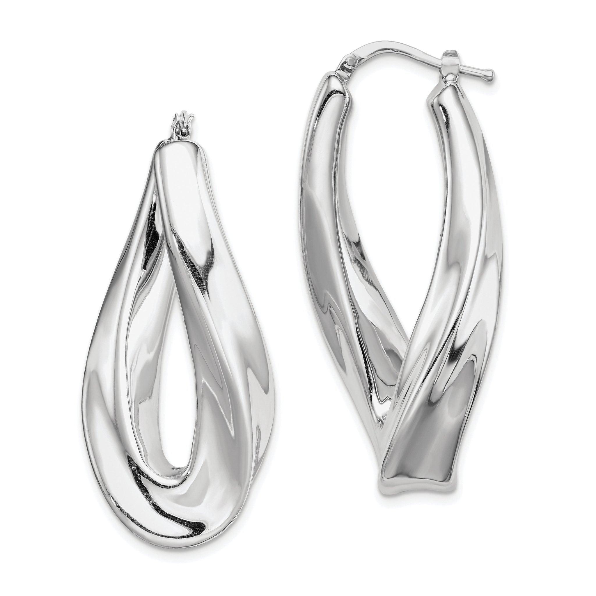Sterling Silver RH-plated Polished Twisted Hollow Oval Hoop Earrings Main image