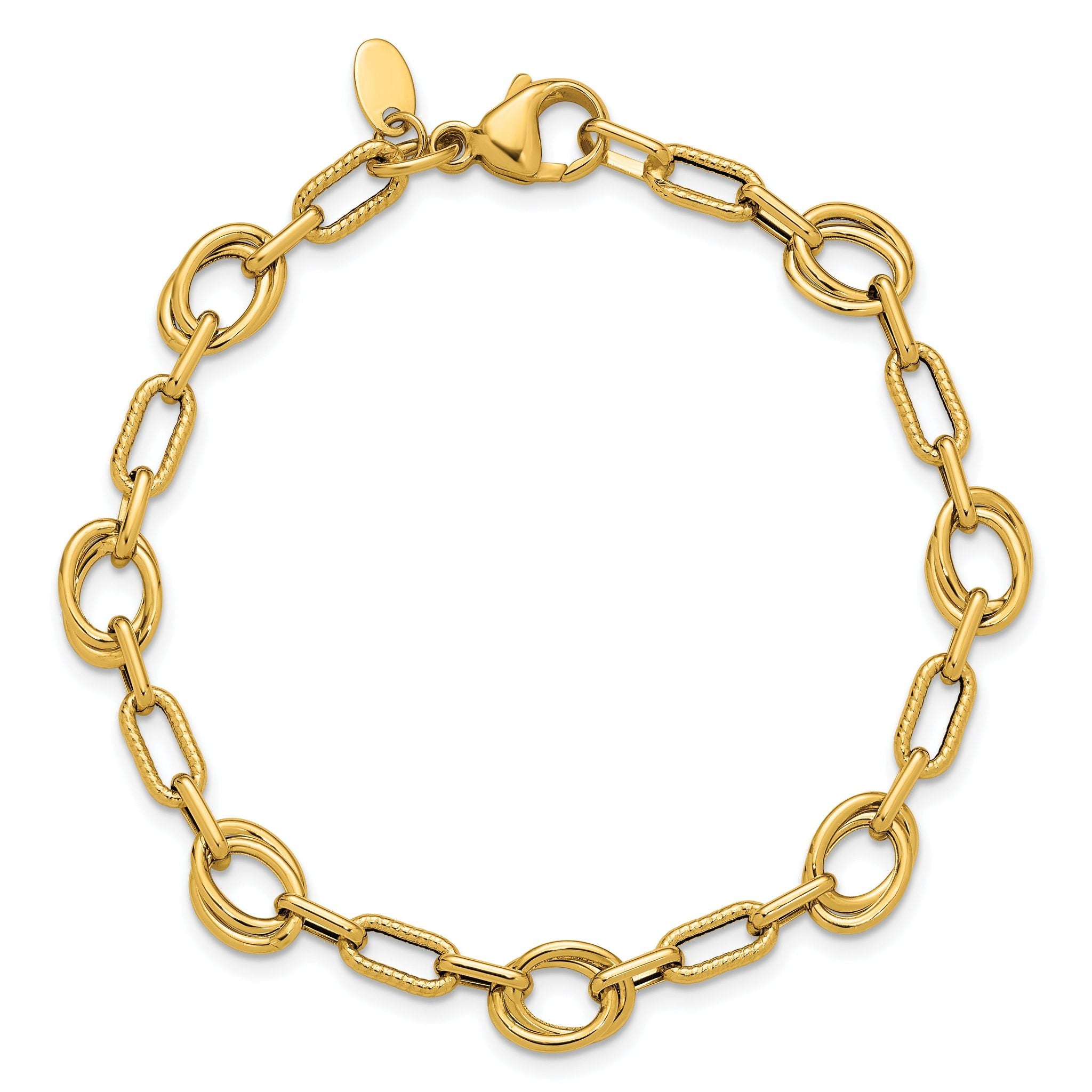 14K Polished and Textured Fancy Link Bracelet